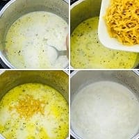 cooking egg noodles in the creamy soup