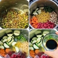 veggies, beans, stock, pasta in instant pot
