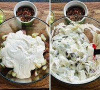 toss potatoes with dressing