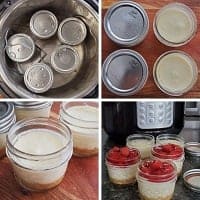 cherry pie filling topping on cold cheesecake jars