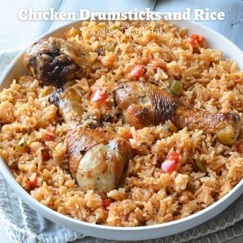 instant pot chicken drumsticks and rice in a white plate