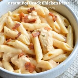 instant pot crack chicken pasta garnished with crispy bacon bits