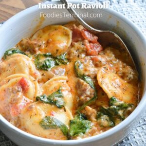 instant pot ravioli with Italian sausage and spinach