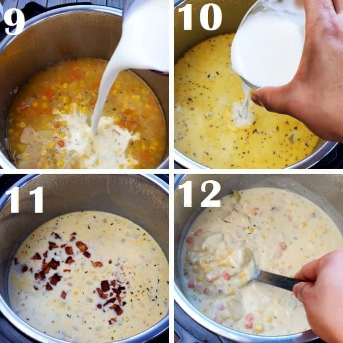 making creamy corn chowder 