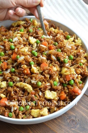 Chinese Pork Fried Rice Recipe » Foodies Terminal