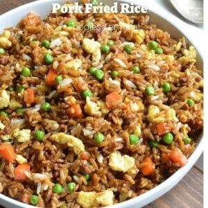 pork fried rice in a white plate