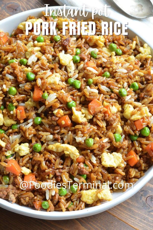 pork fried rice in a white plate