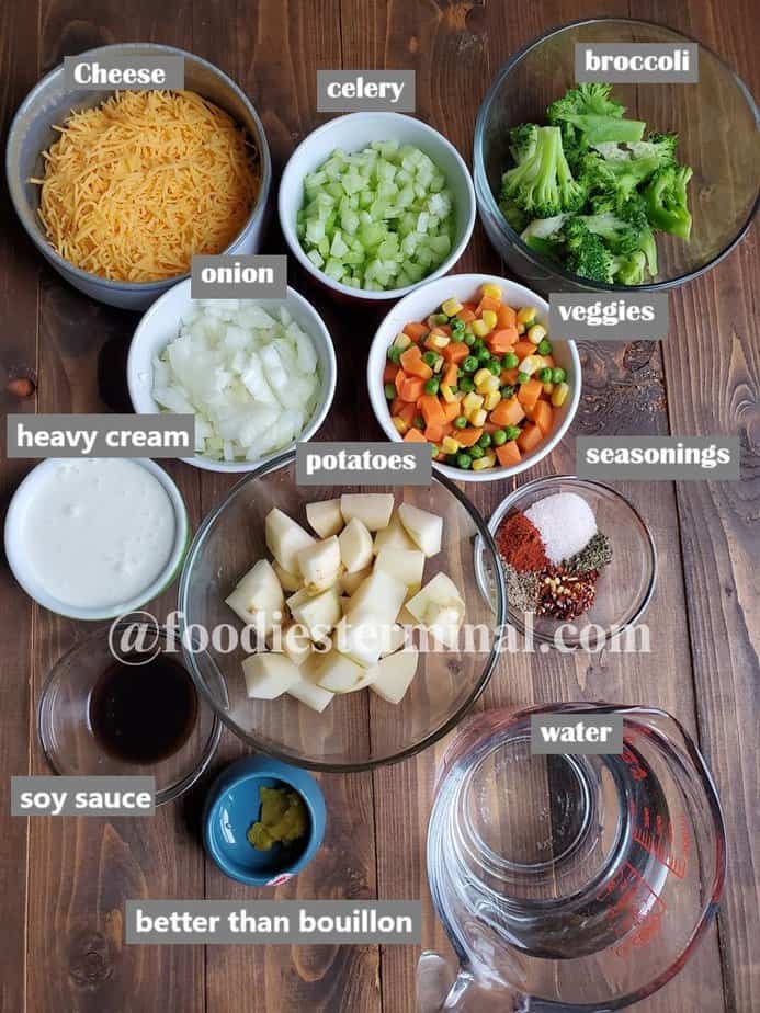 soup ingredients on a wooden board